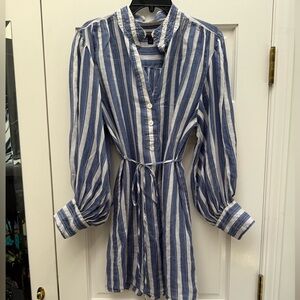 Banana Republic Elegant Navy and Cream Striped Blouse and Swim Cover~Up